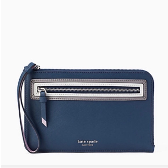 kate spade Handbags - Kate Spade - NWT Blue Saffiano Leather Wristlet